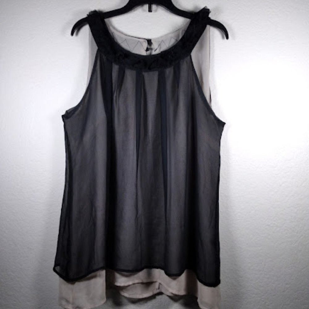 Black Semi Sheer lined Sleeveless Halter Top Blouse By: Cynthia Rowley Sz L